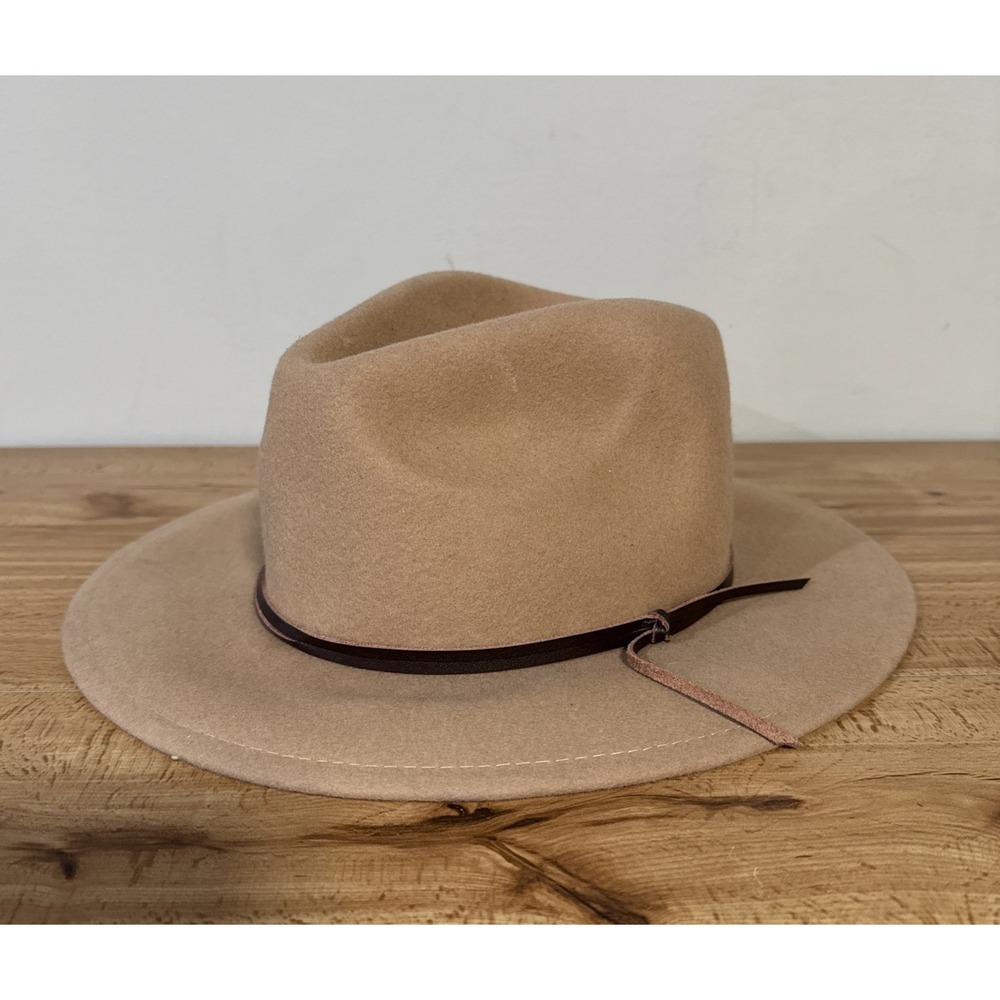 Anthropologie Wool Wide Brim Fedora Cowboy Hat Tan Brown